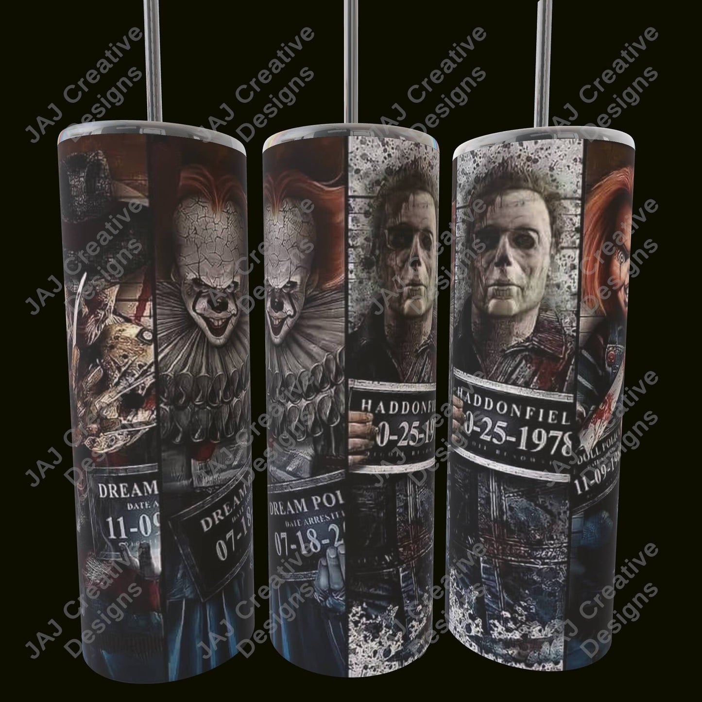 Scary Halloween Mugshots - 20oz Tumbler with lid and straw