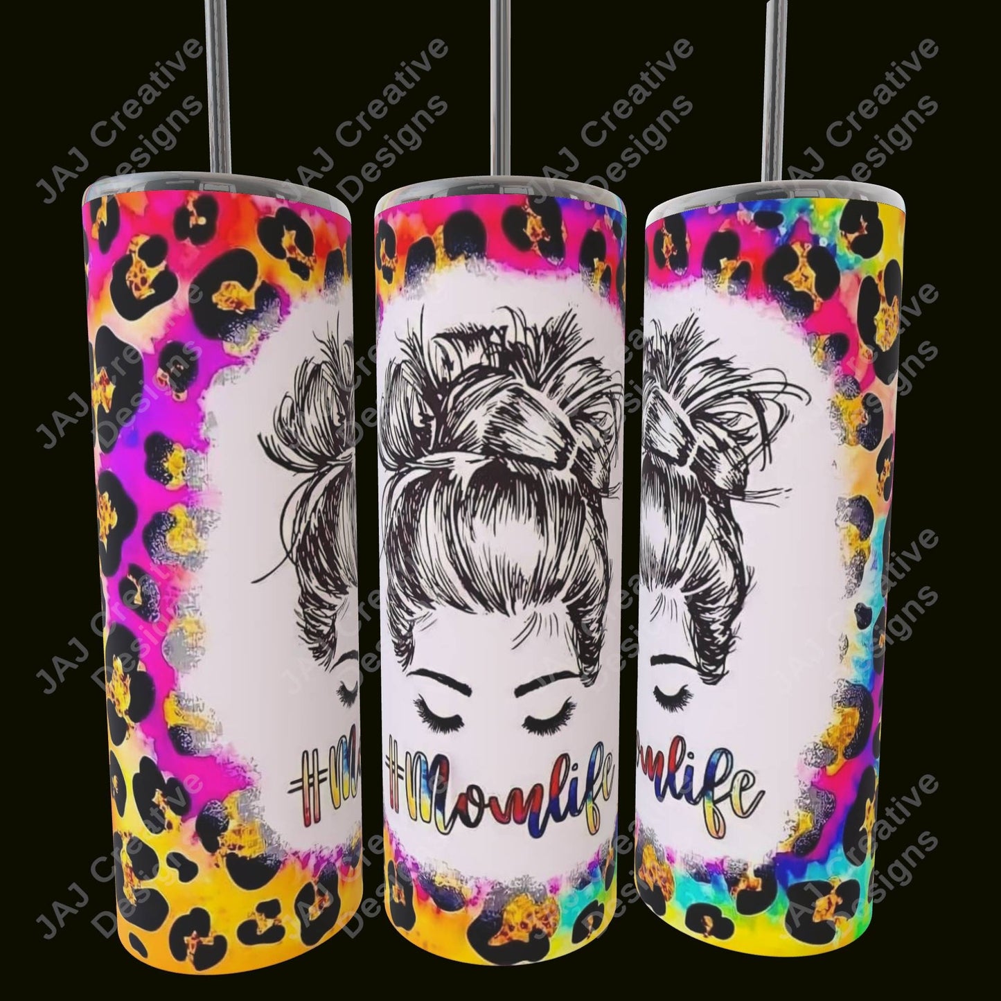 Messy Bun Mom Life - 20 oz Skinny Tumbler with Lid and Straw