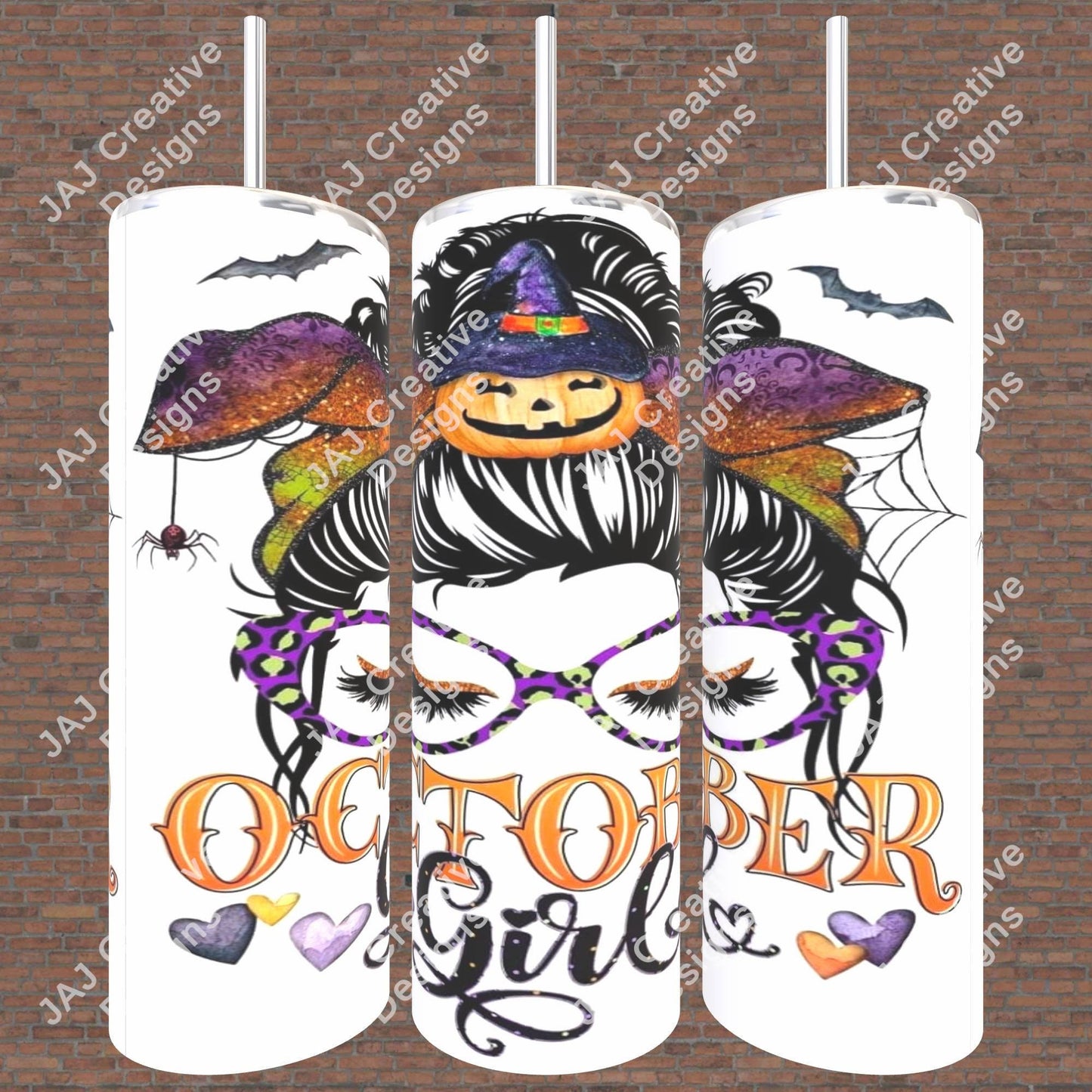 Messy Bun October Girl - 20 oz Skinny Tumbler with Lid and Straw
