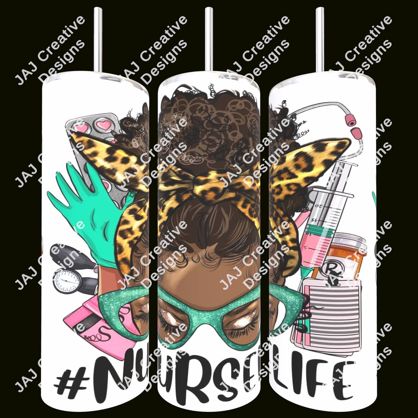 Messy Bun Nurse Life - 20 oz Skinny Tumbler with Lid and Straw