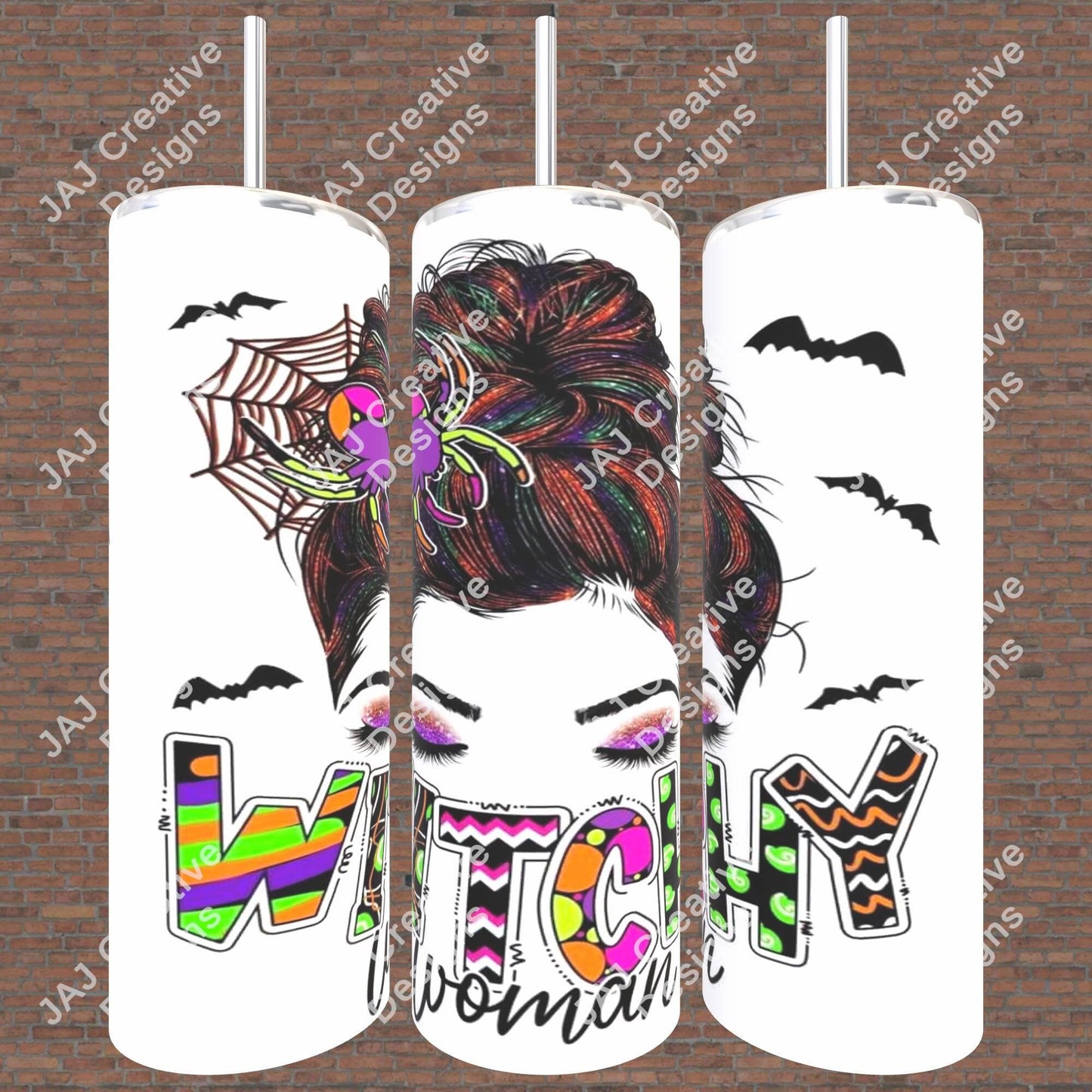 Messy Bun Witchy Woman - 20 oz Skinny Tumbler with Lid and Straw